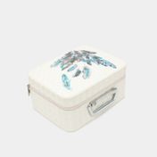 Neceser blanco con diseño de plumas de 11.7 x 24.5 x 19 cm