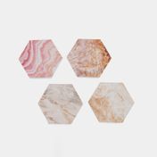 Portavasos x4 unidades, diseño hexagonal mármol