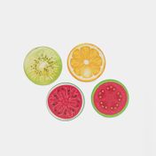Portavasos x4 unidades, diseño círculos, frutas