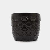 Matera circular negra en cerámica diseño olas, 11.5 x 13.2 cm