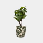 Planta artificial con maceta, hojas monsteras