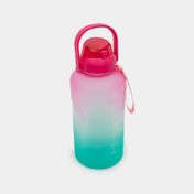 Botella de agua rosa y verde con pitillo, manija y correa de 3800 ml