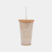 Vaso plástico beige de 450 ml con pitillo