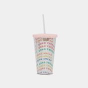 Vaso plástico "good things ahead" de 450 ml con pitillo