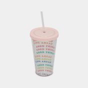 Vaso plástico "good things ahead" de 450 ml con pitillo