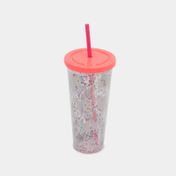 Vaso plástico con pitillo  de unicornios con brillantinas 650 ml