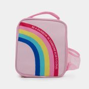 Lonchera rosada infantil diseño arcoíris