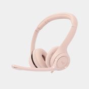 Audífonos Logitech rosados tipo diadema con micrófono