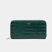 Billetera para dama Kodes verde con cremallera y grabados