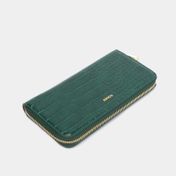 Billetera para dama Kodes verde con cremallera y grabados