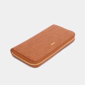 Billetera para dama Kodes miel con cremallera y grabados