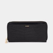 Billetera para dama Kodes negra con cremallera y grabados