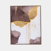 Cuadro decorativo de 60 x 48 cm diseño abstracto café/blanco/dorado