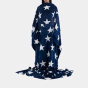 Manta azul oscuro y estrellas blancas con mangas y bolsillo de 140 x 210 cm