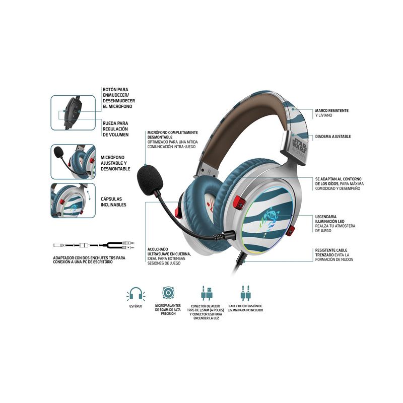 Cascos stereo con cable con proa ajustable