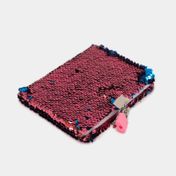 Diario de lentejuelas con bolígrafo y candado color fucsia, azul