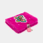 Diario de peluche con candado, bolígrafo diseño mariposa
