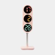 Reloj digital de mesa rosado con luz led, diseño de semáforo