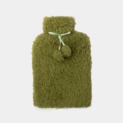 Bolsa para agua caliente con diseño de pompones verde oliva de 2 litros