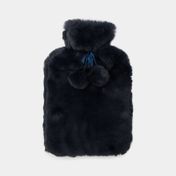 Bolsa para agua caliente con diseño de pompones azul oscuro de 2 litros