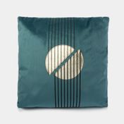 Cojín de 45 x 45 cm con diseño de líneas y figura semicircular azul