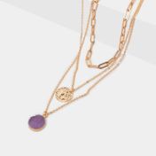 Collar de 3 cadenas con piedra lila