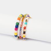 Set x3 pulseras de cubos con cuentas dorada y multicolor