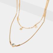 Collar dorado doble con dijes de estrellas y piedra
