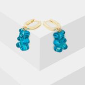 Aretes cortos con diseño de oso azul en resina
