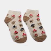 Medias Henney Bear color café con beige, diseño de osos, talla única