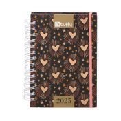 Agenda diaria de 19 x 13 cm  premium 2025 argollada corazones y estrellas