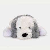 Peluche de 90 cm perro acostado, gris con blanco