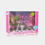 Muñeca de 16 cm Rosy Rosie con monopatín y mascota