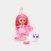 Muñeca de 16 cm Rosy Rosie con silla mecedora y mascota