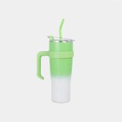 Termo de 1200 ml con pitillo, blanco con verde