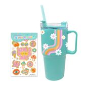 Vaso de 600 ml con pitillo y stickers, verde