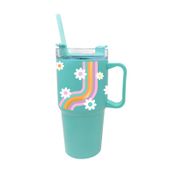 Vaso de 600 ml con pitillo y stickers, verde