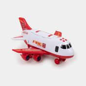 Avión con vehículos de emergencia, luz y sonido