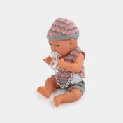Bebe de 35 cm con vestido de rayas y chupo