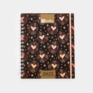 Agenda Bidiaria de 22 x 17 cm premium 2025 argollada corazones