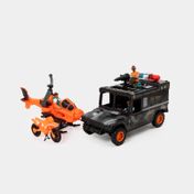 Set de dinosaurios con vehículos y accesorios x 10 piezas