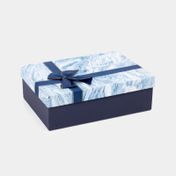 Caja de regalo de 8 x 26 cm azul tapa tipo mármol con moño