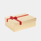 Caja de regalo de 9.5 x 29 cm con moño, dorada
