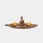 Jardín Zen de 12 x 37.3 cm buda con 2 portavelas y base de hoja