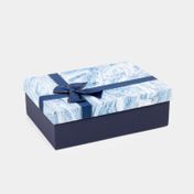 Caja de regalo de 9.5 x 29 cm tapa tipo mármol con moño, azul