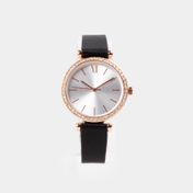 Reloj análogo con pulso en cuero sintético y tablero plateado