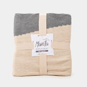 Manta de 150 x 125 cm franjas beige, gris y miel