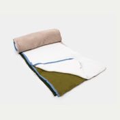 Manta de 150 x 125 cm franjas verdes y beige