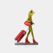 Figura de 19 x 7 cm rana con maleta de viaje y bolso