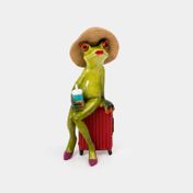 Figura de 18 cm rana con sombrero y maleta de viaje